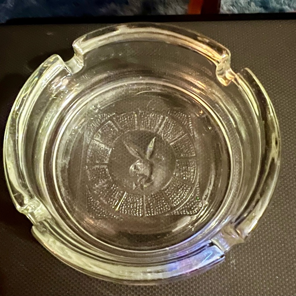 Vintage PLAYBOY CLUB Clear Glass Ashtray with Engraved PLAYBOY BUNNY